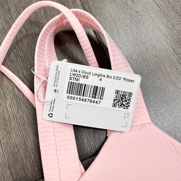 Lululemon Like a Cloud Ribbed Longline Bra D/DD Cup Strawberry Milkshake NWT - Picture 4 of 8